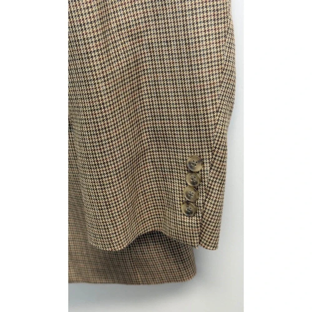Austin Reed Mens 42R Tan Silk Houndstooth Two Button Blazer Sport Coat Jacket‎